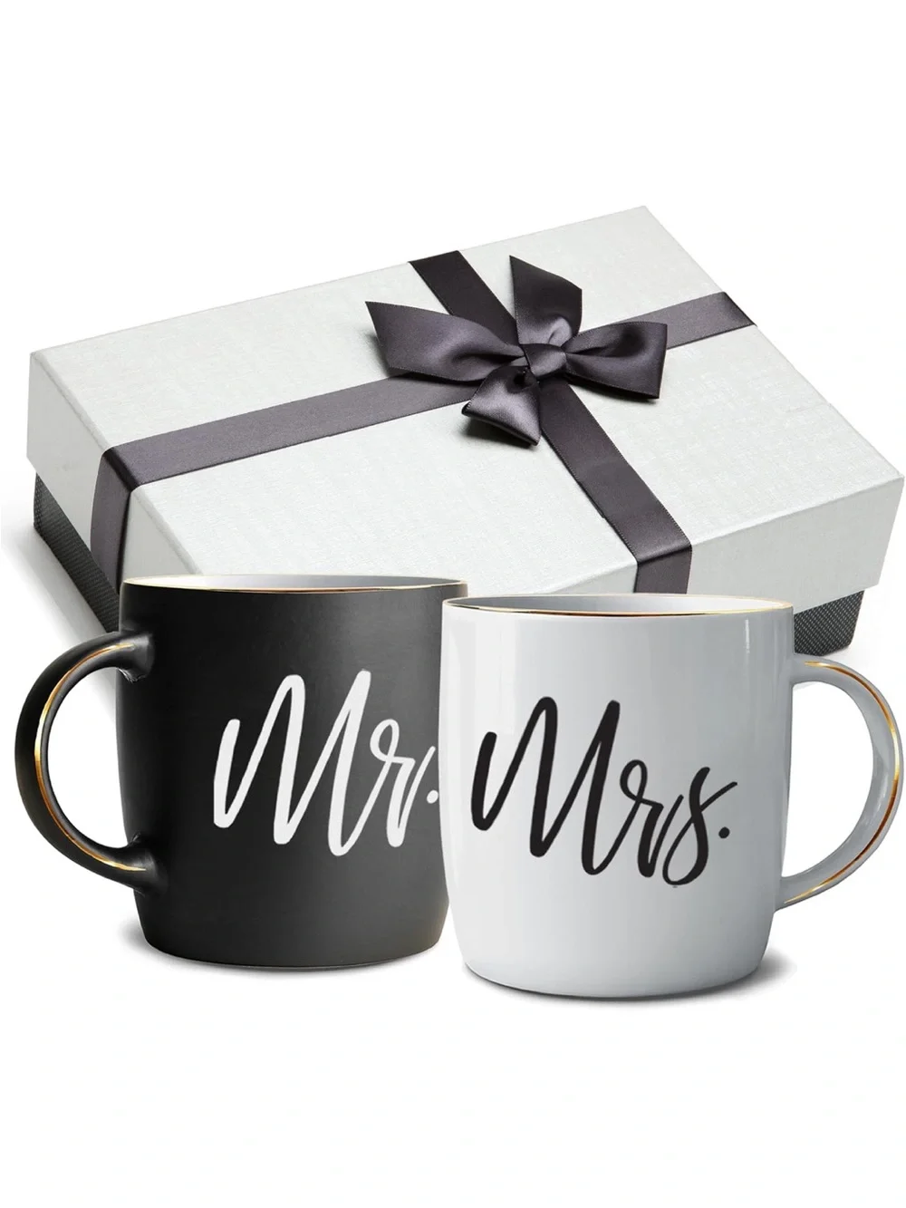 Mr. & Mrs. Ceramic Mug Gift Set - Black and White